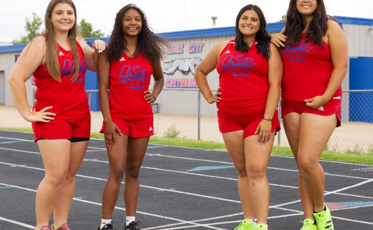 REGIONAL BOUND Knox City High School regional qualifiers in girls track were #7 Kateleigh Carr, Neveah Martinez, Aubrey Lerma and Audrey Perez. | SHERI BATY