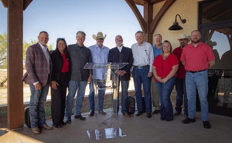 3 RIVERS RANCH TTU System leadership and staff and members of the 3 Rivers Foundation for the Arts and Sciences gathered recently at the 3 Rivers Ranch Community Luncheon. From left: Patrick Kramer, Ginger Kerrick Davis, Tedd L. Mitchell, Clay Cash, Don Malone, Ken Fergeson, Bob England, Cady Alvarado, JL Alvarado and Jerry Gardner. | COURTESY PHOTO