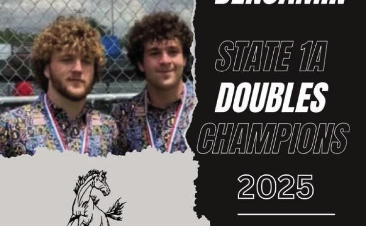 BENJAMIN TENNIS CHAMPS Benjamin High School 2025 State 1A Tennis Doubles champions Tallon Hayes and Keagan Hayes. | COURTESY IMAGE