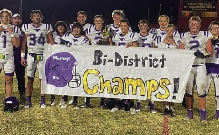 ON TO AREA The Benjamin Mustangs opened the defense of their Class 1A six-man Division 2 title in style last Friday, rolling to a 52-6 victory against Motley County in Matador. This week they play Newcastle Friday, Nov. 17 at 7 p.m. in Hamlin for the Area championship game. | COURTESY PHOTO
