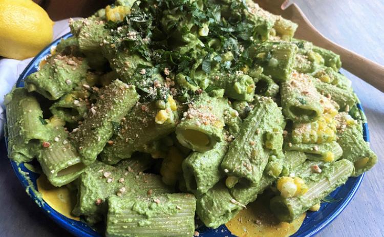 Creamy Pesto Pasta with Fresh Corn