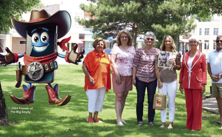 MASCOT FOR THE BIG EMPTY Ashton Kuehler taps into her family traditions to create the winning mascot for The Friends of the Big Empty organization. From left, Board of Directors Becky Offutt, Marcella Barden, Cindie Kesler, winner Ashton Kuehler, Exa Lee Smith, AlexVukasin (Board members Mariah McDermott and Jessica McDermott not available for photo). | COURTESY PHOTO