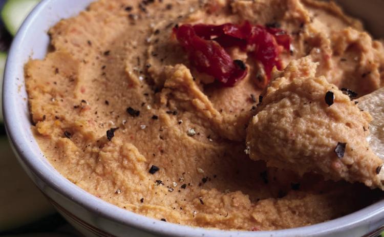 Red Pepper Hummus, a protein loaded bean dip