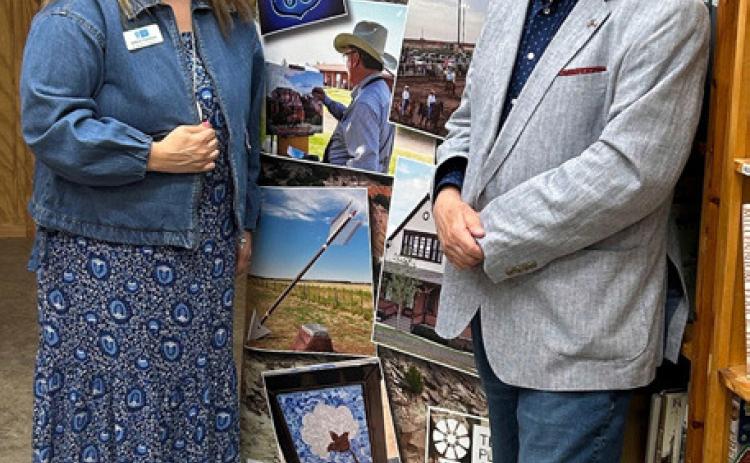 52 COUNTIES COME TO VISIT ONE Allison Kendrick of Lubbock, left, executive director of the Texas Plains Trail Region, met with Knox County Judge Don Thompson after the heritage tourism organization’s board meeting in Benjamin June 25. The region covers nearly 50,000 square miles in 52 counties of the Lone