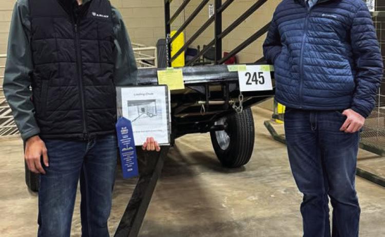 SUCCESSFUL IN FORT WORTH After winning first place in Ag Mechanics at the Knox County Junior Livestock Show with their Cattle Loading Chute, John Cross Utley and Blake Abila took their project on the road to the Fort Worth Livestock Show this past weekend. These two entered their project in the Fort Worth Ag Mechanics Show and earned a blue ribbon. John and Blake worked hard and prepared well for this event and it showed. | COURTESY PHOTO