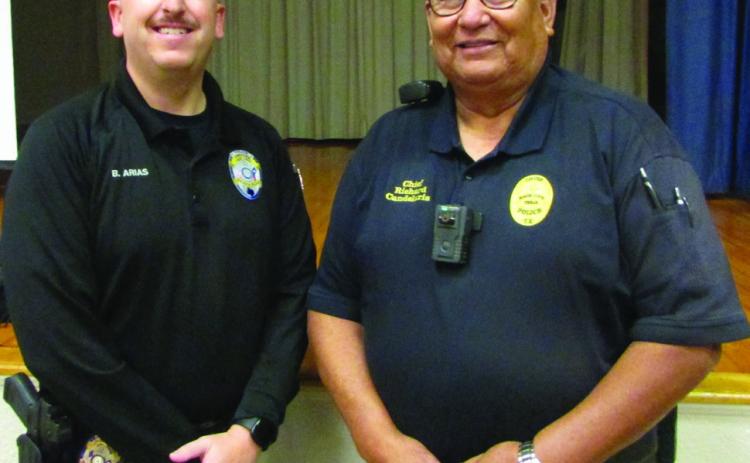 Pictured (l-r) Officer Brian Arias and Police Chief Richard Candelaria. Don Thompson/The Knox County News-Courier