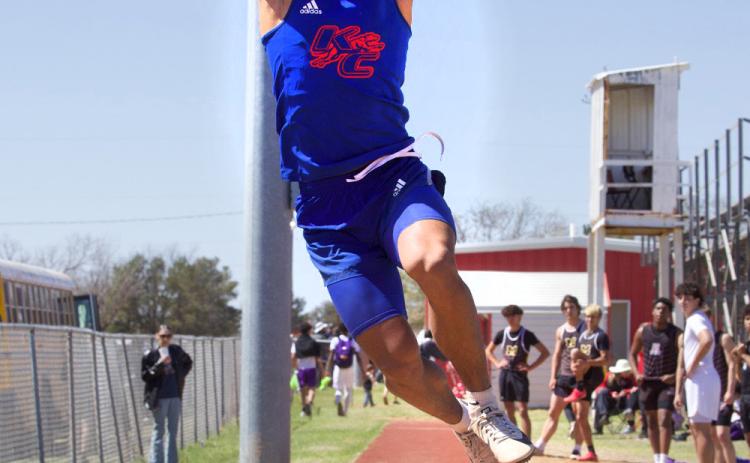 KNOX CITY’S Zander Abila powers his way to second place in the triple jump.
