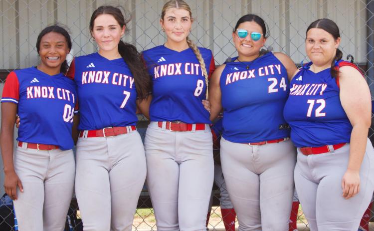 KNOXCITYSOFTBALLSENIORNIGHT Graduating seniors, from left, are Naveah Martinez, Savannah Friddle, K’Lee Grimsley, Aubrey Lerma and Gabi Martinez. | SHERI BATY