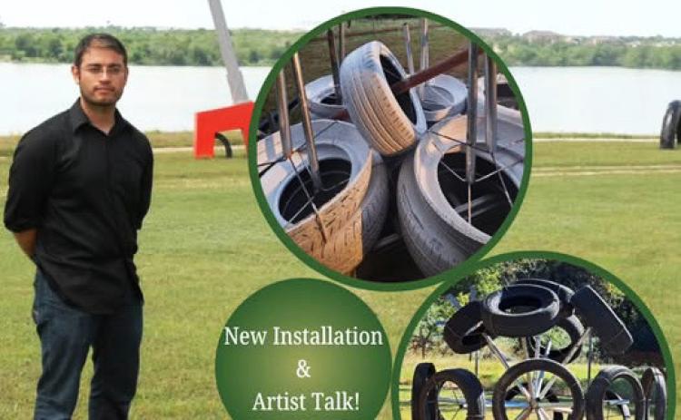 NEW INSTALLATION &amp; ARTIST TALK Angel Fernandez unveils a striking new sculpture: a 5-foot-wide flower made from painted white tires mounted on a post.“Tires have become a central symbol inmywork—ever-presentinthedesertlandscape,wheretheymark boundaries, erase traces, and linger as quiet witnesses to human activity,”she said.“They embody both endurance and deterioration, reflectingthedualityofsurvivalinaplacewhereeverymaterialholds meaning and every object tells a story.” | COURTESY PHOTO